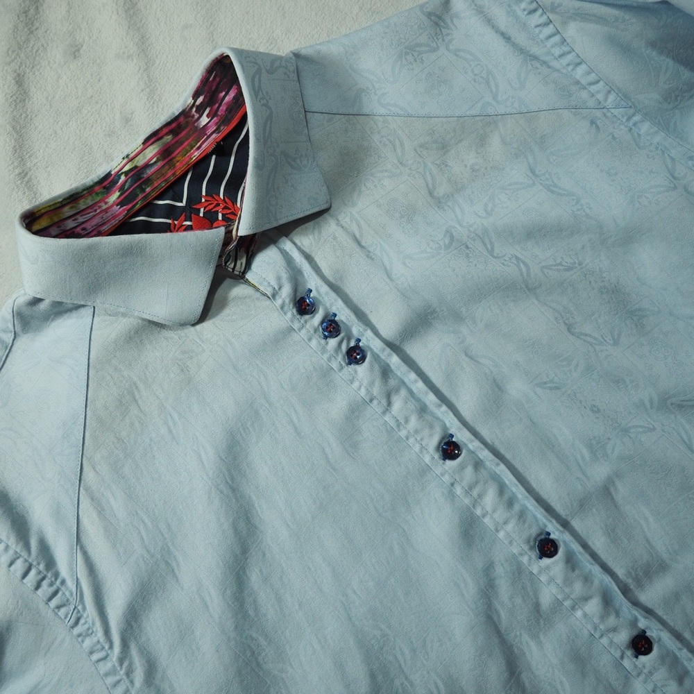 Au Noir Sz 5 Light Blue Men’s Button-Up Shirt with Contrast Collar 100% Cotton